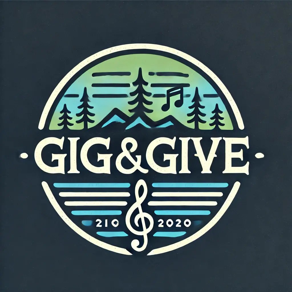 DALL·E 2024-07-11 10.31.59 - A logo featuring the company name Gig & Give in a classic serif font. The design should include elements of nature and music, such as mountains, tre DALL·E 2024-07-11 10.31.59 - A logo featuring the company name Gig & Give in a classic serif font. The design should include elements of nature and music, such as mountains, tre